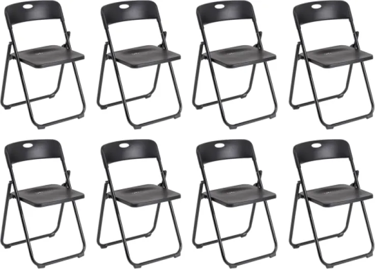 Chaise pliante avec structure en acier et PVC, assise peu encombrante avec pieds et poignée, de voyage, cuisine, salon, chambre à coucher, 74 x 43 x 49 cm, 8 pièces, noir 8 Noir
