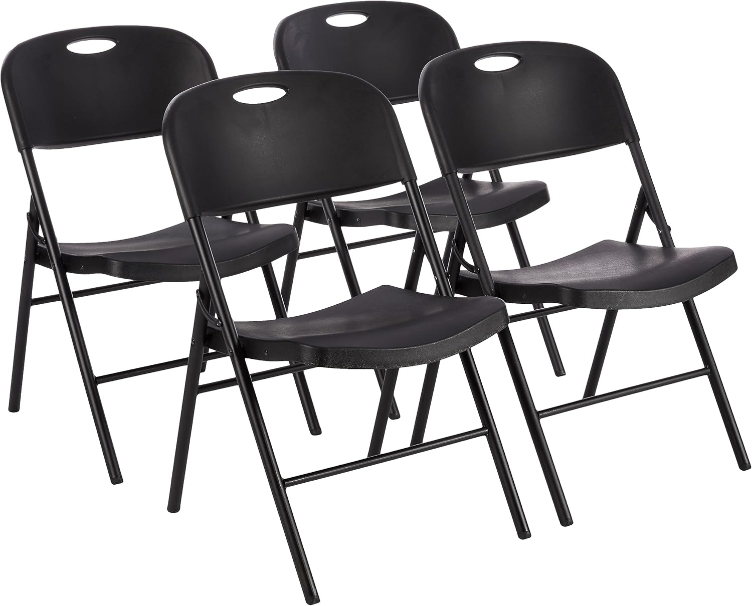 Lot de 4 chaises pliantes en plastique et métal pour camping, cuisine, intérieur et extérieur, noir, jusqu'à 158 kg Lot de 4 Noir