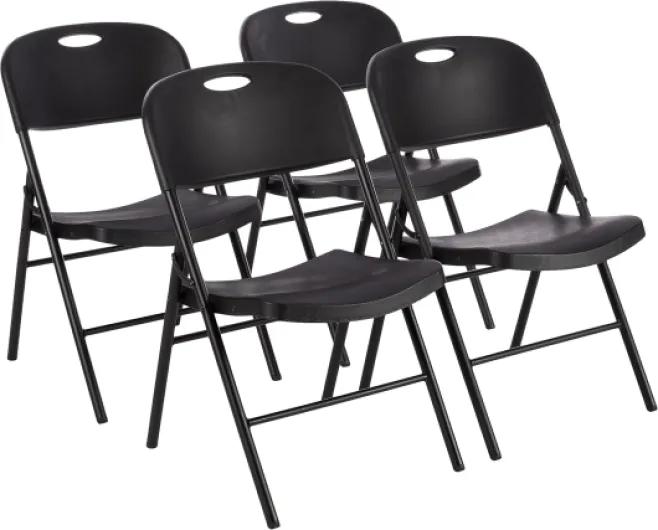 Lot de 4 chaises pliantes en plastique et métal pour camping, cuisine, intérieur et extérieur, noir, jusqu'à 158 kg Lot de 4 Noir