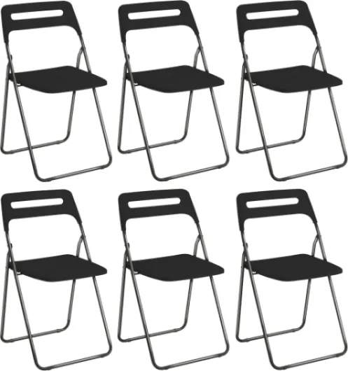 Chaise Pliante Peu Encombrante, Chaise de Salle à Manger, Chaise d’intérieur et d’Extérieur avec Structure en Acier, Siège et Dossier en Plastique, 42x38x78 cm, Noir, 6 Pièces 6 Pièces Noir