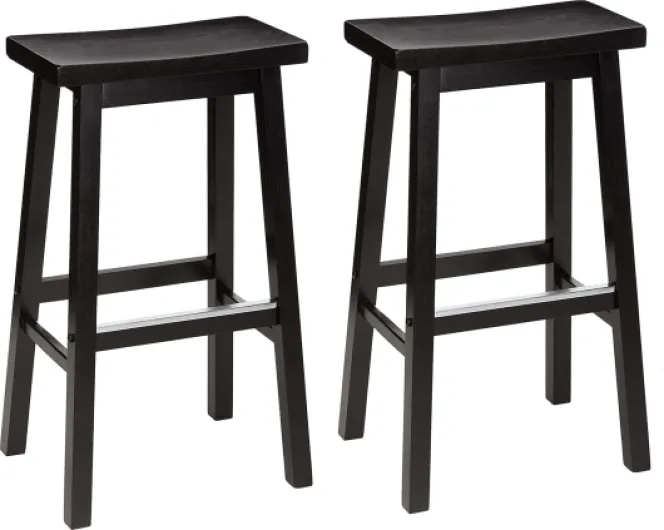Lot de 2 tabourets de comptoir de cuisine en bois massif noir, tabouret de bar et de salle à manger, montage facile, moderne, 74 cm de haut Tabourets de bar, 74 cm Noir