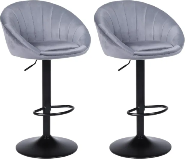 Tabouret de Bar Lot de 2, Chaise Haute Cuisine en Velours, Réglable en Hauteur, Pivotants à 360° avec Repose-Pieds, Chaise pour Ilot Central, Comptoir, Bar, Salle à Manger, Gris Foncé Gris Foncé Lot de 2