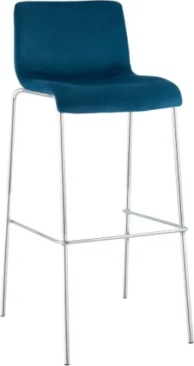 Tabouret de Bar avec Dossier Hover, Chaise de Bar rembourrée en Velours, avec Structure en métal chromé, Tabouret jusqu'à 150 kg, Couleur:Bleu