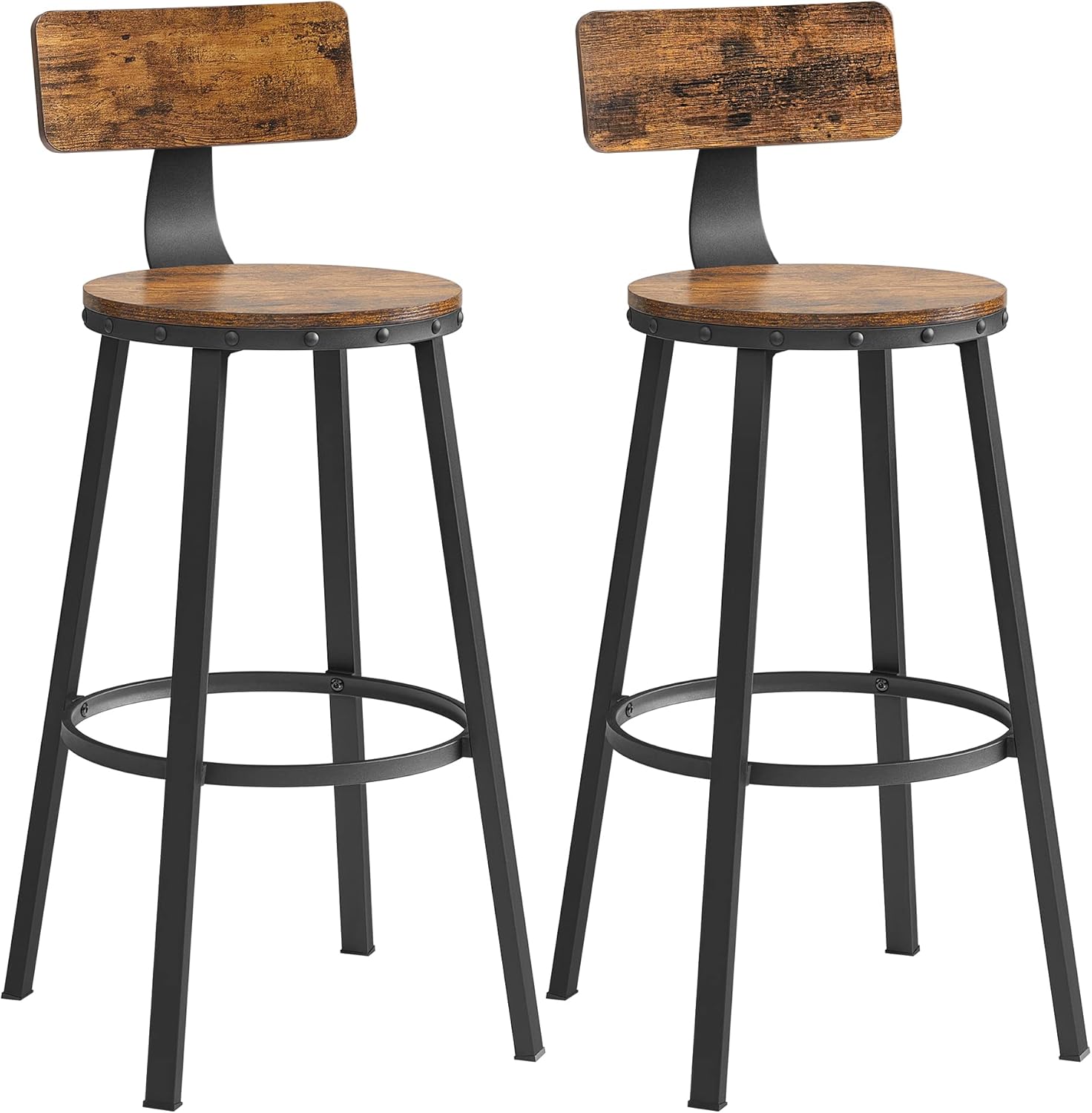 Tabouret Bar Industriel, Lot de 2, Chaises Bar Cuisine, avec Dossier, Cadre en Acier, Siège 73,5 cm de Haut, Montage Facile, Style Industriel, Marron Rustique et Noir d'encre LBC026B01V1 54L x 54W x 99H cm Marron Rustique + Noir D'encre