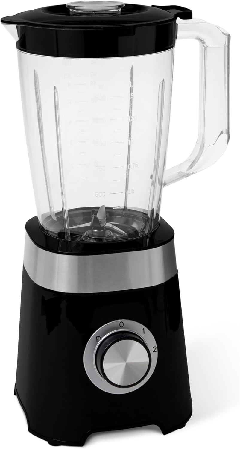 Mixeur de cuisine avec pichet en plastique de 1.5 l, 600 W pour faire des smoothies et piler de la glace, Noir Noir 1.5 l