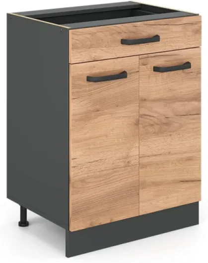 Meuble Cuisine R-Line, Chêne de Force doré, 60cm avec tiroir, sans PT Chêne de Force Doré Armoire basse 60 cm