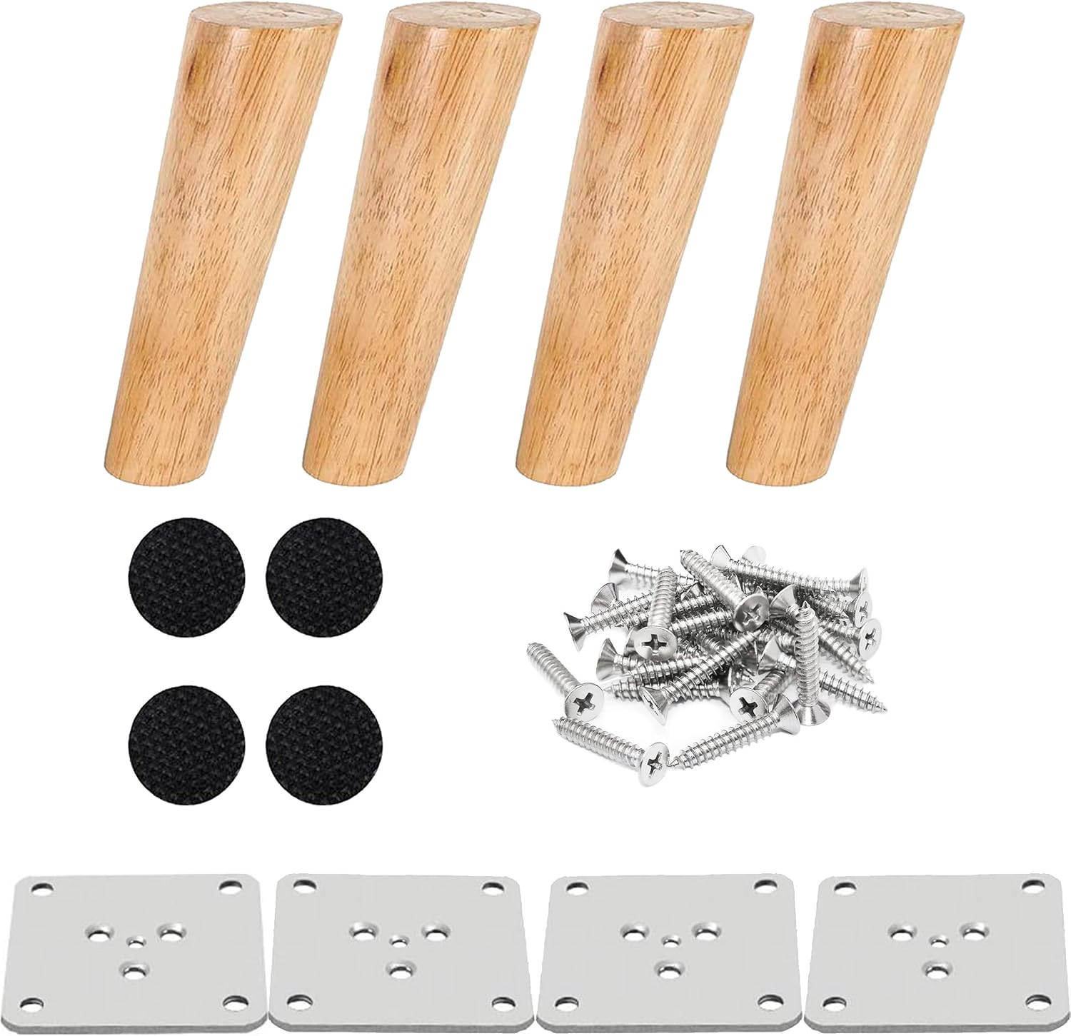 Drenky Lot de 4 Pied De Meuble Bois Pied de lit 15 cm Pied Table Basse Incliné Pied Meuble Cuisine Finition Noyer avec Accessoires d'installation pour Fauteuil, Table De Nuit, Armoire, Tiroir etc 15cm Incliné