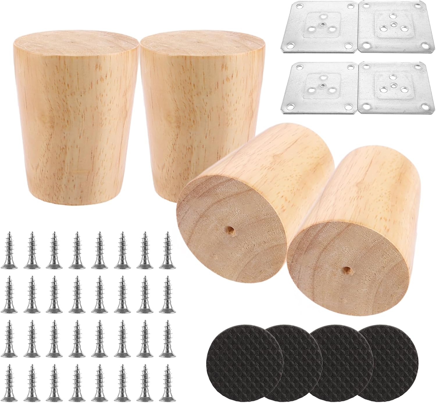 JMIATRY Lot de 4 Pied de Meuble 6CM, Pieds de Meuble en Bois, Pied de Meuble Bois, Pied Table Basse pour Canapé, Armoire, Chaise, Lit, Meuble TV 4 Pièces-6cm