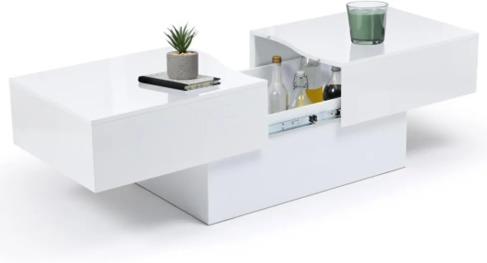 Table Basse coulissante rectangulaire Marta Bois Blanc