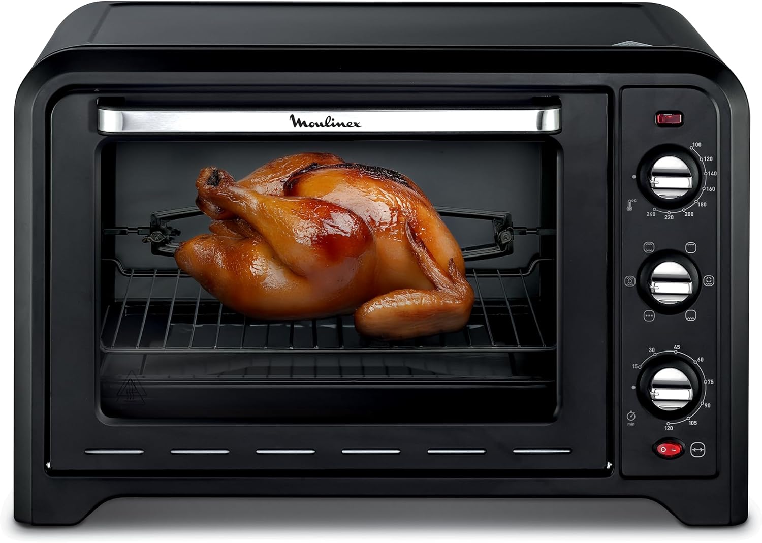 Four électrique à chaleur tournante 60 L, 7 modes de cuisson, Tournebroche, Thermostat réglable jusqu’à 240 °C, Timer 120 minutes, 2 grilles réversibles, Optimo, Noir OX495810 60L Noir