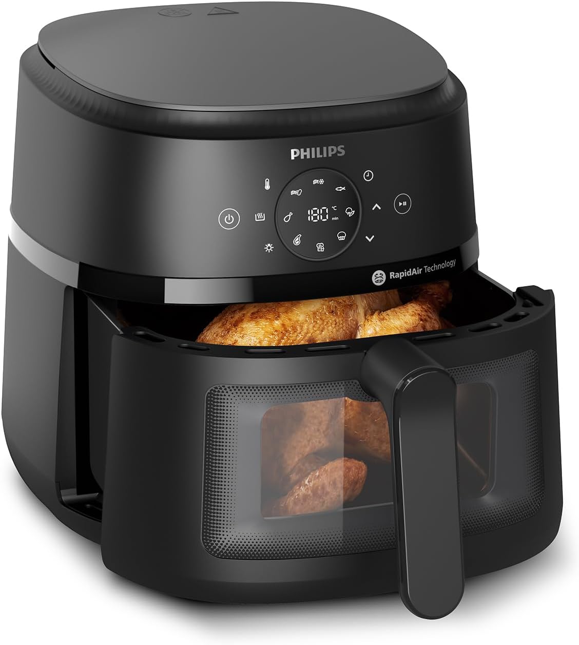 Airfryer Série 2000 - Air Fryer 6.2L, 13 modes de cuisson, technologie RapidAir, jusqu'à 90% de matières grasses en moins, fenêtre de cuisson, écran tactile, Noir (NA230/00) 6.2 litres Avec fenêtre de cuisson