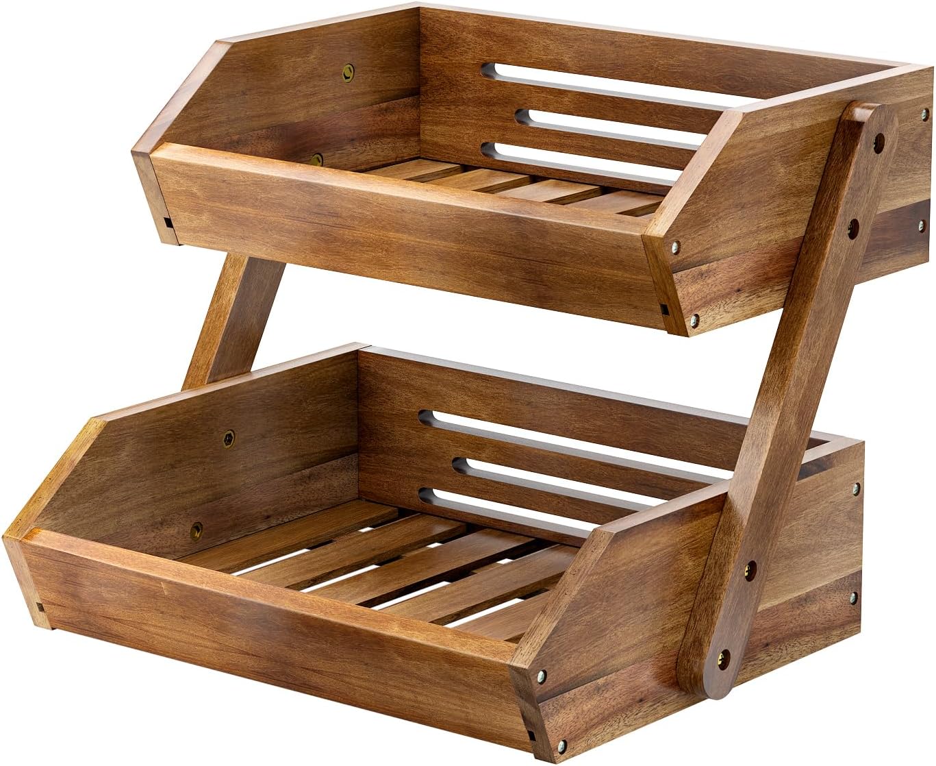 Corbeille à Fruits en Bois D'acacia 2 Niveaux, Support à Panier de Fruits d'Acacia Rangement pour les légumes pour Légumes, Pain, collations