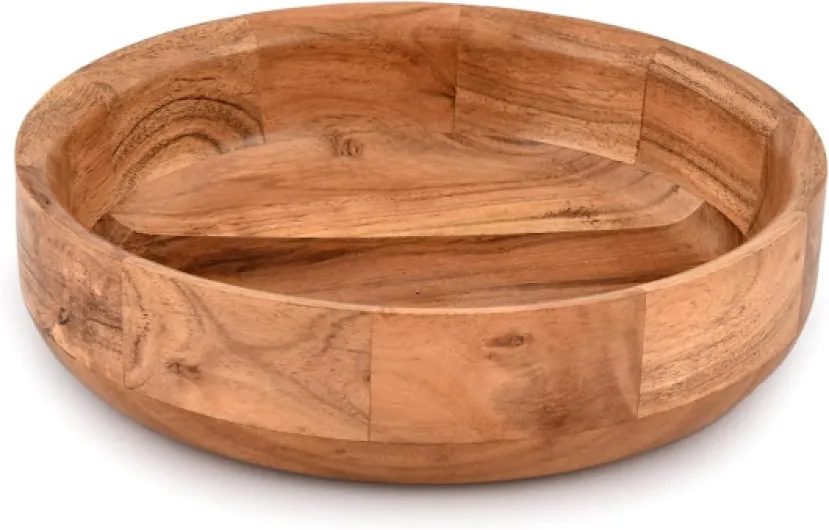 Kaizen Casa Bol en bois rond pour service, plateau de fruits, plat de cuisine et de salle à manger pour fruits, desserts, collations 25.40 cm