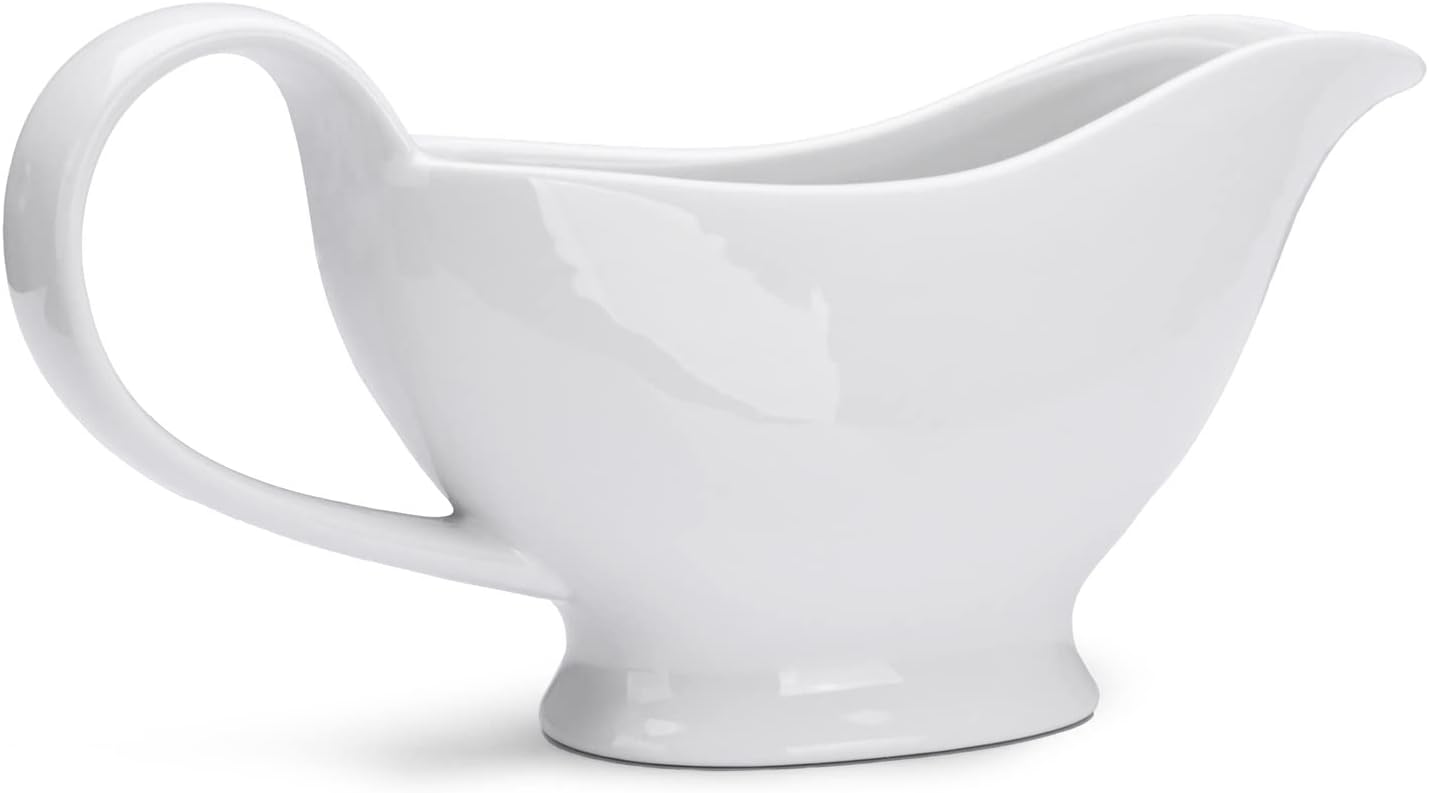 Saucière Blanche 250 ml, Pot à Sauce en Porcelaine, Petite Saucière avec Poignée Lisse, Sauciere en Céramique pour Vinaigrette, Jus de Rôti, Crème, Dîners, Restaurants, Fêtes
