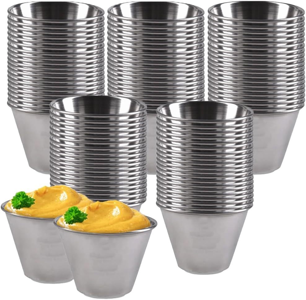 Grands pots à sauce en acier inoxydable, 70 ml, 100 unités Grandes coupelles à sauce - 100 pièces