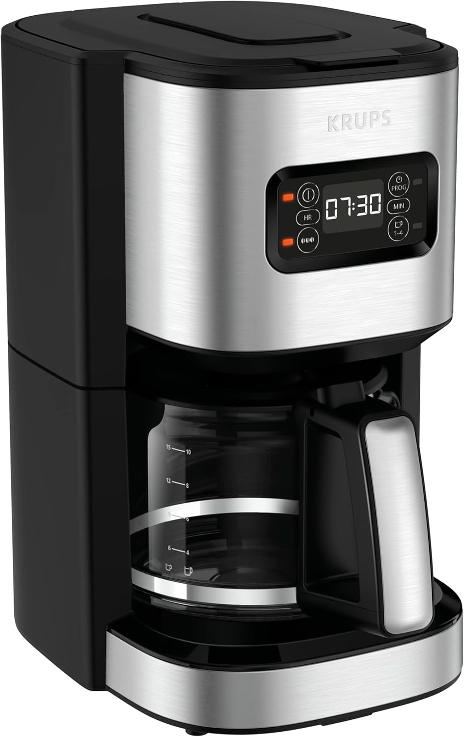Cafetière programmable 24h, Inox premium, 1,25 L jusqu'à 15 tasses, Réglage intensité, Fonction 1 à 4 tasses pratique, Arrêt auto après 30 min, Anti-goutte, Excellence KM480D10 Cafetière Unique