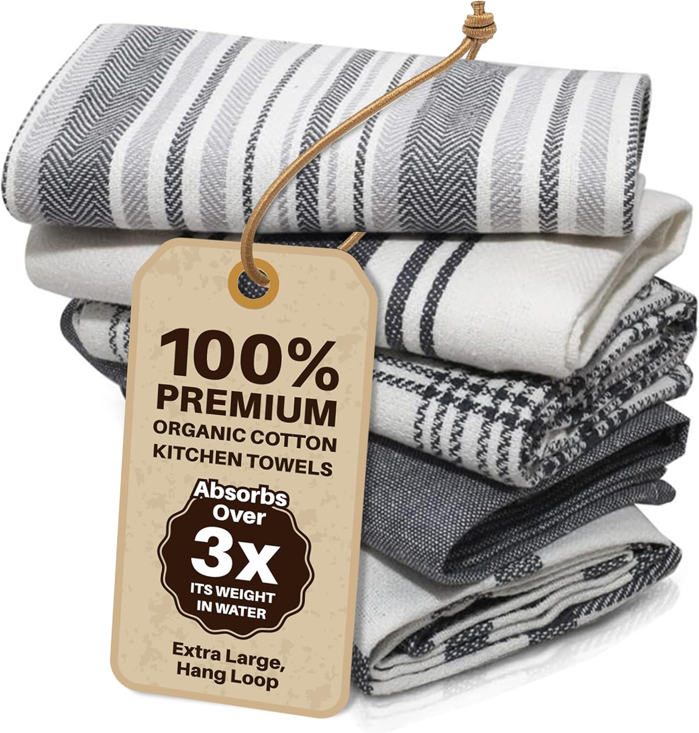 Lot de 5 torchon Cuisine - 100% Coton 45 x 70 cm - Torchon Super Absorbant - Torchon Vaisselle Lavable en Machine - Torchons de Cuisine 5 Towels (Large)