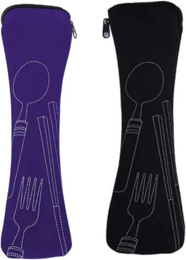 Sac à Couverts, Sacs à Couverts Portables 2 pièces avec Fermeture éclair Sac de Rangement en néoprène Sac de Rangement Couverts de Camping pour Voyage Camping école déjeuner (Noir Violet) Violet Noir