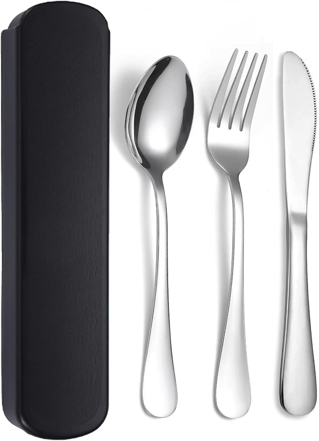 Couverts de Camping, 3 Set de Couverts en Inox, Ensemble de Couverts Lunch Box, Lavable au Lave Vaisselle, pour Pique-Nique, Voyage, École, Bureau (Noir)