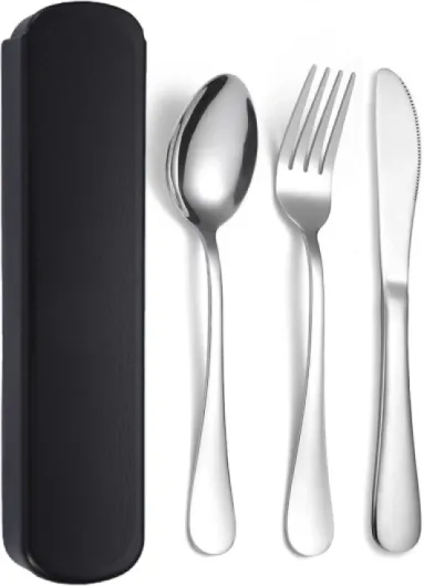 Couverts de Camping, 3 Set de Couverts en Inox, Ensemble de Couverts Lunch Box, Lavable au Lave Vaisselle, pour Pique-Nique, Voyage, École, Bureau (Noir)