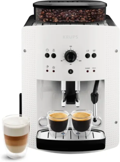 Machine à café broyeur grain, 2 expresso simultanés, Nettoyage automatique, Buse vapeur Cappuccino, Essential blanche EA810570