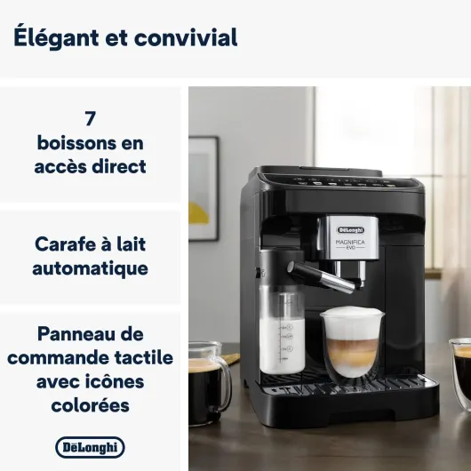 De'Longhi Magnifica Evo, Machine à Café et Cappucino avec Broyeur à Grains, ECAM292.81.B, Noir Système Automatique de Lait Noir