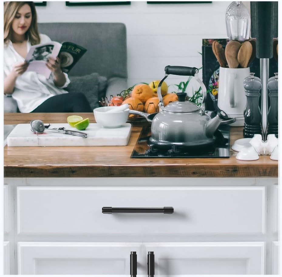 FURNIWARE Lot de 10 poignées de meuble moletées - Espacement entre les trous : 160 mm - Pour cuisine, tiroir, cuisine - Noir 160 mm 10 pièces Noir Mat