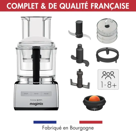 Robot de Cuisine Multifonction CS 5200 XL - Hachoir, Blender, Presse Agrumes - Bol 3,6L - Fabriqué EN FRANCE - Chrome brillant