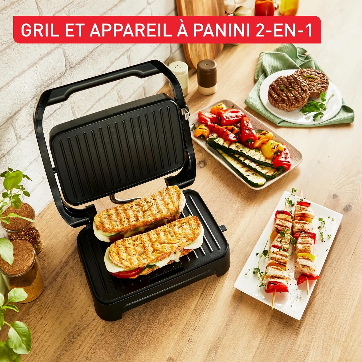 Gril et machine à panini, Plaques de cuisson antiadhésives, Nettoyage facile, Rangement facile, Inicio Compact, GC270D10