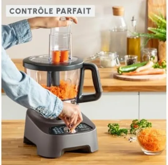 Double force Robot Multifonction, 1000 W, Blender polyvalent 2L, 10 accessoires, 31 fonctions, Hachoir, Râpes, Presse-Agrumes, FP825E10 1000W - 10 accessoires