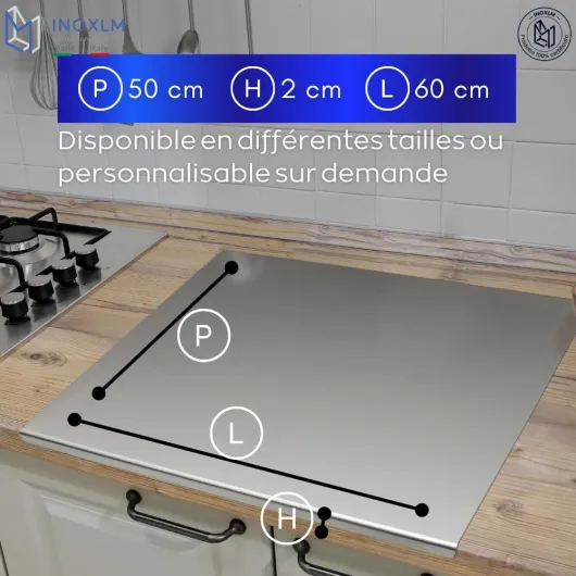 Plaque Inox Cuisine 60x50cm en acier Inoxydable, Planche a decouper inox différentes tailles pour Cuisine, Bar, Restaurant Planche à Pétrir Inox pour Pain et Pizza(Hauteur 2cm) 60L x 50l cm
