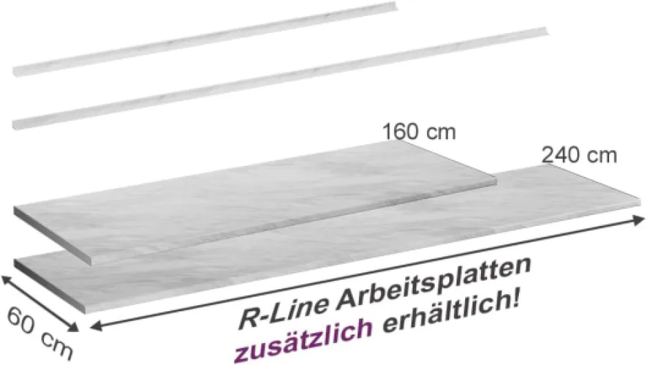 Plan de Travail Cuisine R-Line, Blanc/marbre, 160cm, adapté au Montage sur des Meubles Bas et des Plans de Travail Blanc/Marbre 160 cm