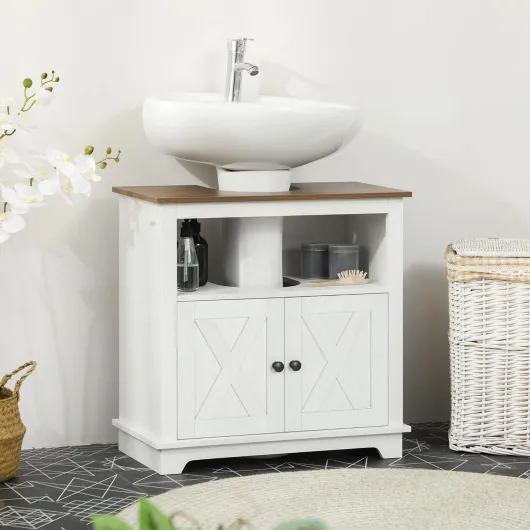 Meuble sous lavabo Salle de Bain Meuble sous Vasque Armoire de Rangement pour lavabo - Niche et Placard à Portes Doubles, 60 x 30 x 60 cm, Blanc