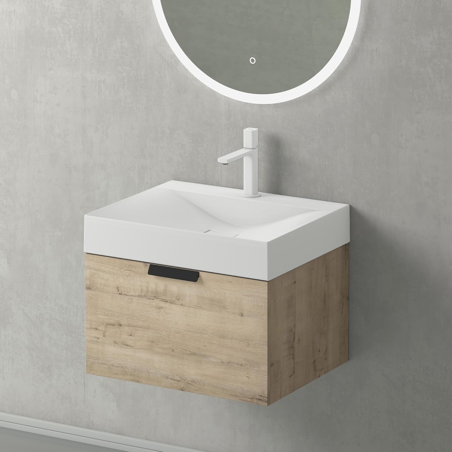Mai & Mai Meuble de Salle de Bains Chêne Blanc Clair Meuble sous Vasque 60x45cm Meuble avec Lavabo 60cm - meuble + lavabo Chêne Blanc Clair