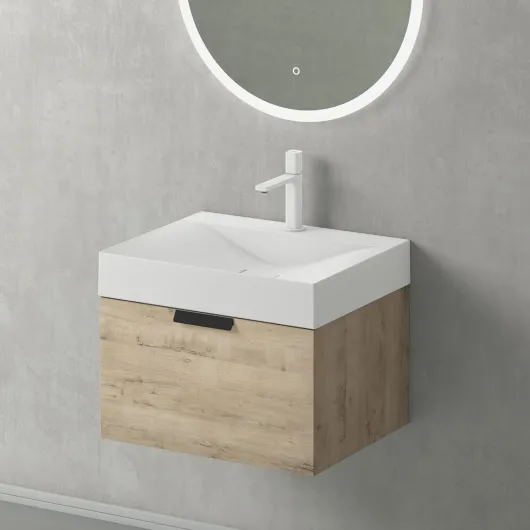 Mai & Mai Meuble de Salle de Bains Chêne Blanc Clair Meuble sous Vasque 60x45cm Meuble avec Lavabo 60cm - meuble + lavabo Chêne Blanc Clair