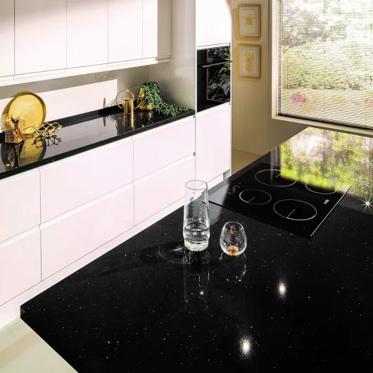 Plan de travail de cuisine en quartz 1500 x 600mm Onyx noir