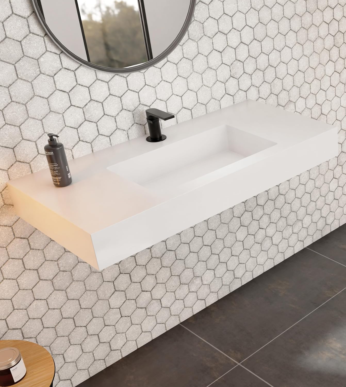 Lavabo sur plan de travail en résine blanc 100 x 46,5 x 12 cm - vasque à poser blanc – Meuble salle de bains avec vasque - Lavabo suspendu en résine 100 x 46,5 x 12 cm Blanc