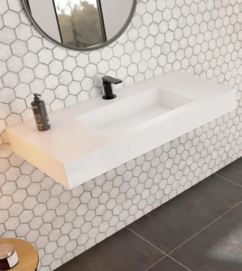 Lavabo sur plan de travail en résine blanc 100 x 46,5 x 12 cm - vasque à poser blanc – Meuble salle de bains avec vasque - Lavabo suspendu en résine 100 x 46,5 x 12 cm Blanc