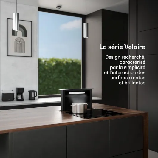 Velaire Hotte Aspirante 60 cm - A++ Éco, 853 m³/h, Silencieuse, Commande Tactile, Filtre Charbon & Aluminium, LED, Hotte Cuisine Encastrable Plan de Travail 60cm Noir