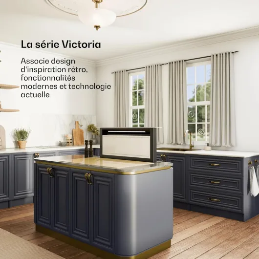Victoria Hotte De Plan De Travail - A++ Énergie Efficace, 720 m³/h, Silencieuse 52 dB, Écran Tactile, Filtres Lavables, LED, Crème 90 cm Crème