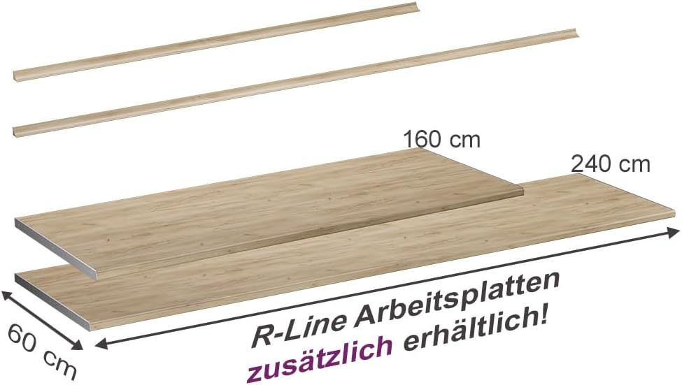 Plan de Travail Cuisine R-Line, Chêne de Force doré, 160cm, adapté au Montage sur des Meubles Bas et des Plans de Travail Chêne de Force Doré 160 cm