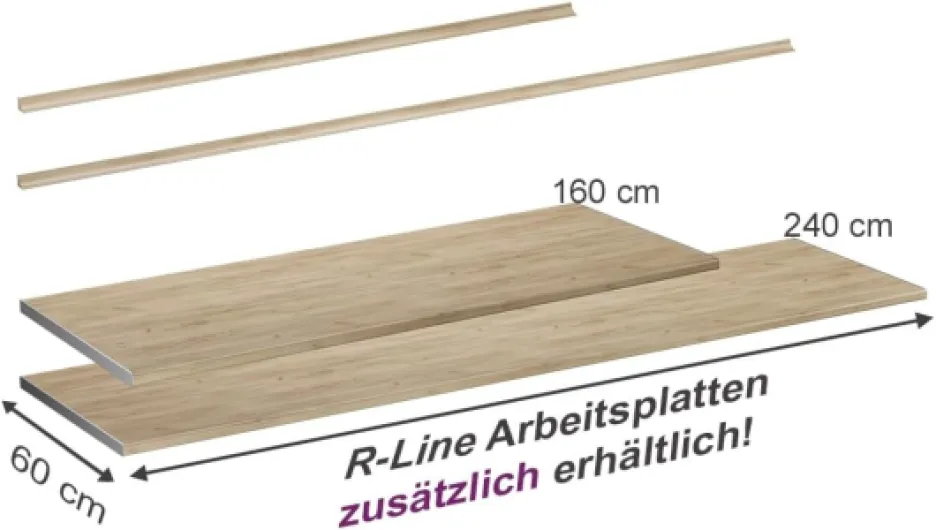 Plan de Travail Cuisine R-Line, Chêne de Force doré, 160cm, adapté au Montage sur des Meubles Bas et des Plans de Travail Chêne de Force Doré 160 cm