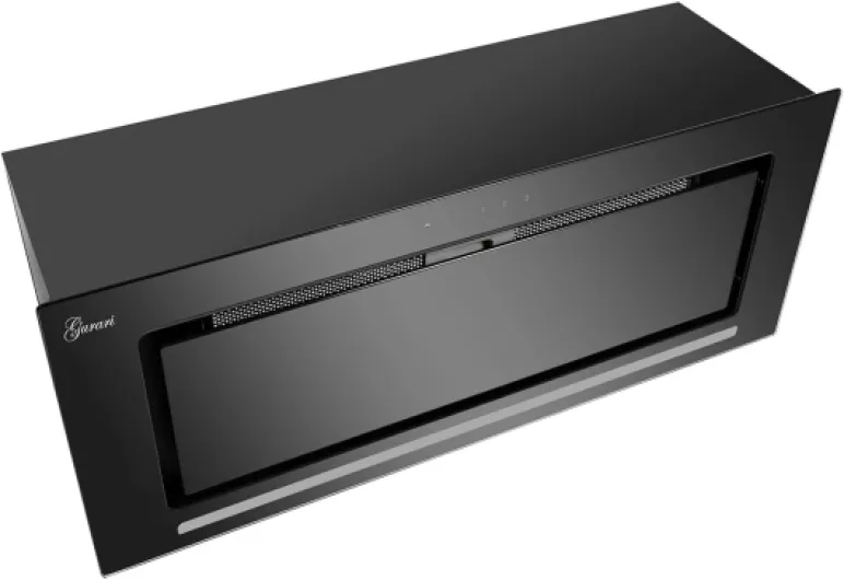 217 Prime Hotte aspirante encastrable, 70 cm, noire, bloc de ventilation, cadre et panneau avant en verre noir, 3 niveaux, 1000 m³/h, hotte encastrable, hotte d'évacuation, hotte de