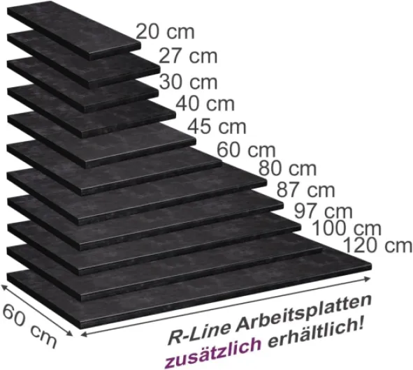Plan de Travail Cuisine R-Line, Anthracite, 100cm, adapté au Montage sur des Meubles Bas et des Plans de Travail Anthracite 100 cm
