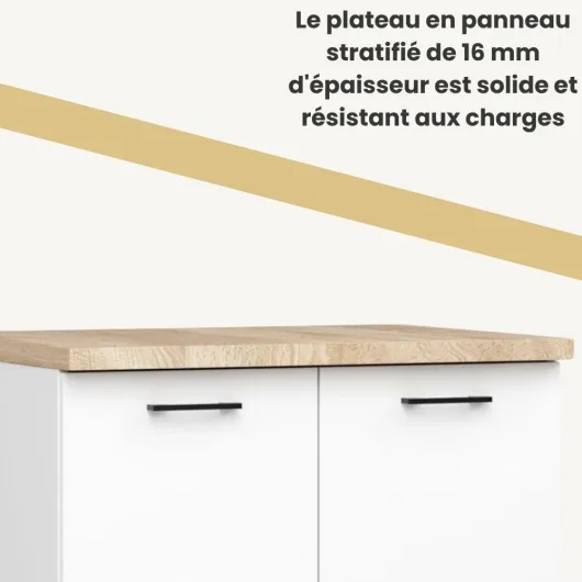 Plan de Travail de Cuisine Olivia - Couleur Neutre - pour Meubles Bas - Robuste - Facile d'entretien - Résistant à l'usure - Chant ABS Chêne Sonoma 60x80 cm