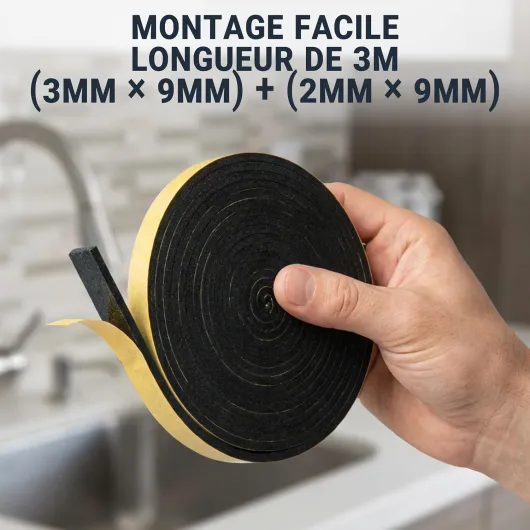 2 x 3 m Kit de bande d'étanchéité Bande d'étanchéité Bande de montage pour éviers 8 x3mm et plaques de cuisson 8 x 2mm pour éviers encastrés et plaques de cuisson Caoutchouc mousse