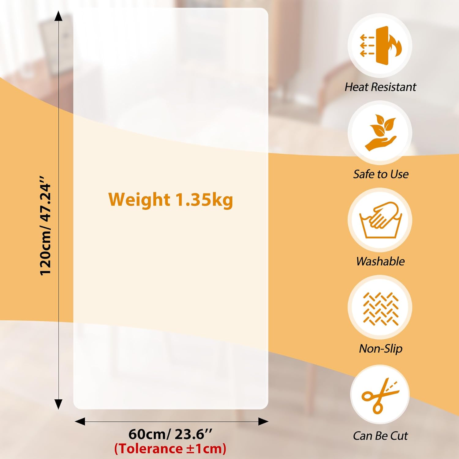 SOSMAR Grands tapis en silicone pour plans de travail - 120 x 60 cm - Protection de plan de travail de cuisine - Feuille de silicone pour résine - Résistant à la chaleur - Antidérapant - Imperméable Translucide 120x60cm