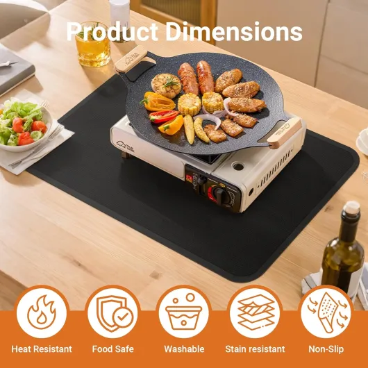 Tapis ignifuge, 38 x 45 cm, tapis de protection contre la chaleur, tapis anti-feu en fibre de verre et silicone pour plans de travail de cuisine, tapis résistant à la chaleur pour friteuse à air 38L x 45l cm