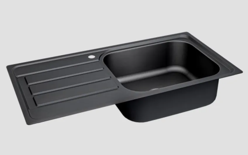 Preer-100x50x20, Évier de cuisine en acier inoxydable 304, épaisseur 0,8 mm, XXL Bac 50x40 cm, 1 bac, rectangulaire, évier, égouttoir à gauche noir