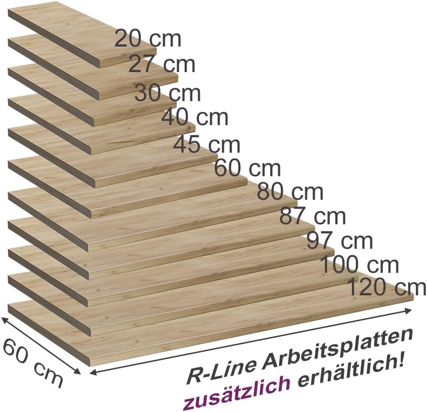 Plan de Travail Cuisine R-Line, Chêne de Force doré, 120cm, adapté au Montage sur des Meubles Bas et des Plans de Travail Chêne de Force Doré 120 cm